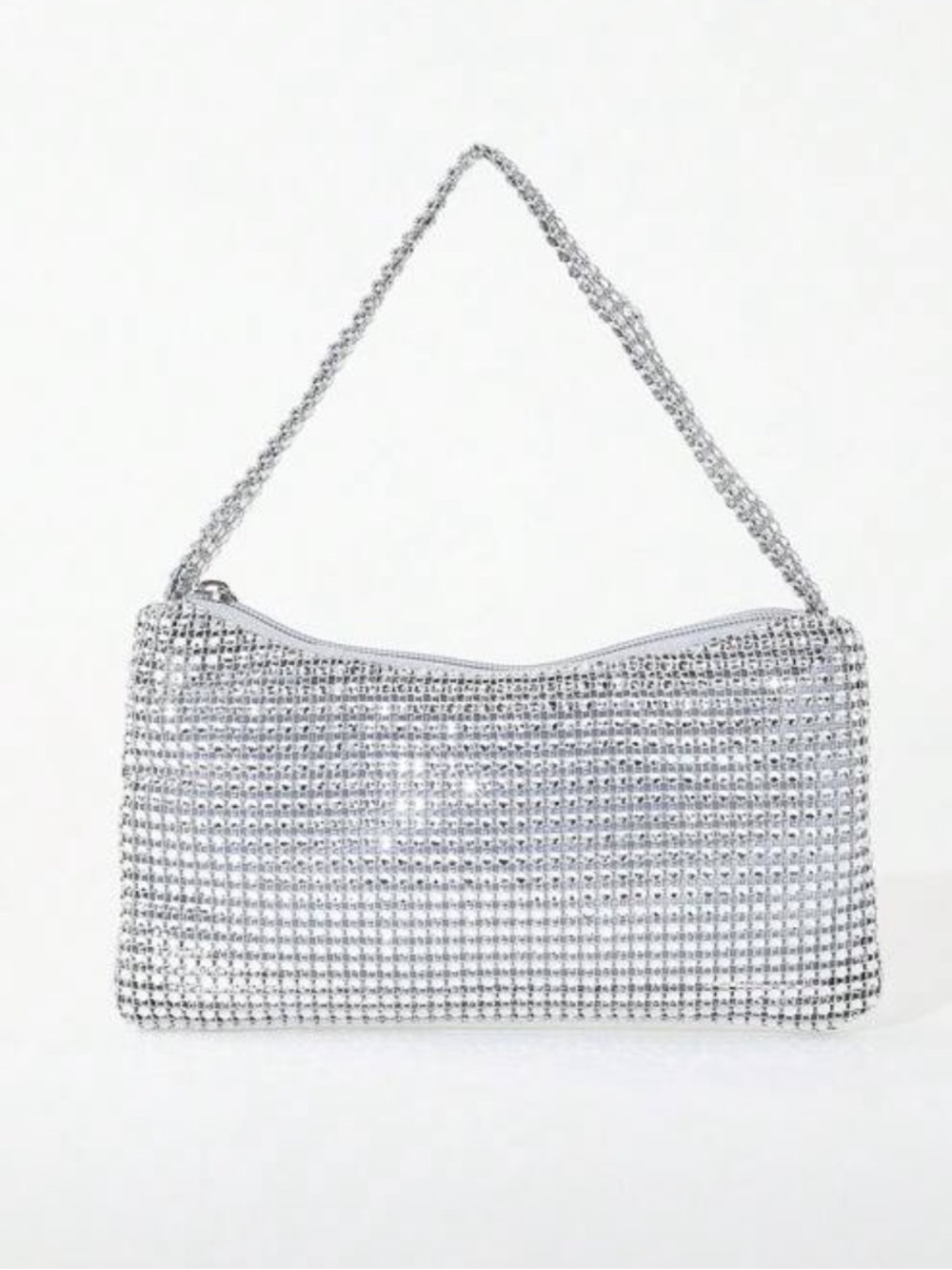Silver Crystal Mesh Shoulder Bag